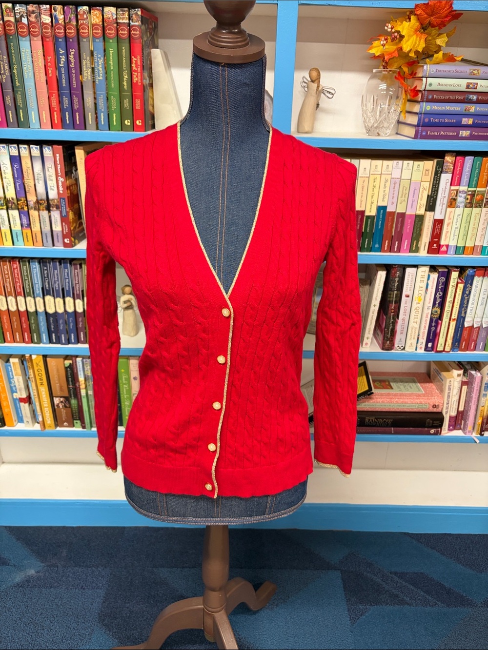 Lands end size xs red holiday cardigan